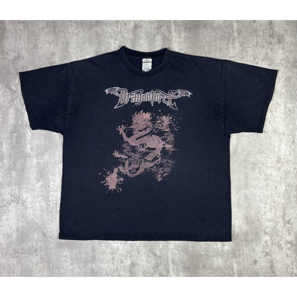 Delta Dragonforce Band T Shirt Y2K Progressive Metal Black Distressed Mens XL